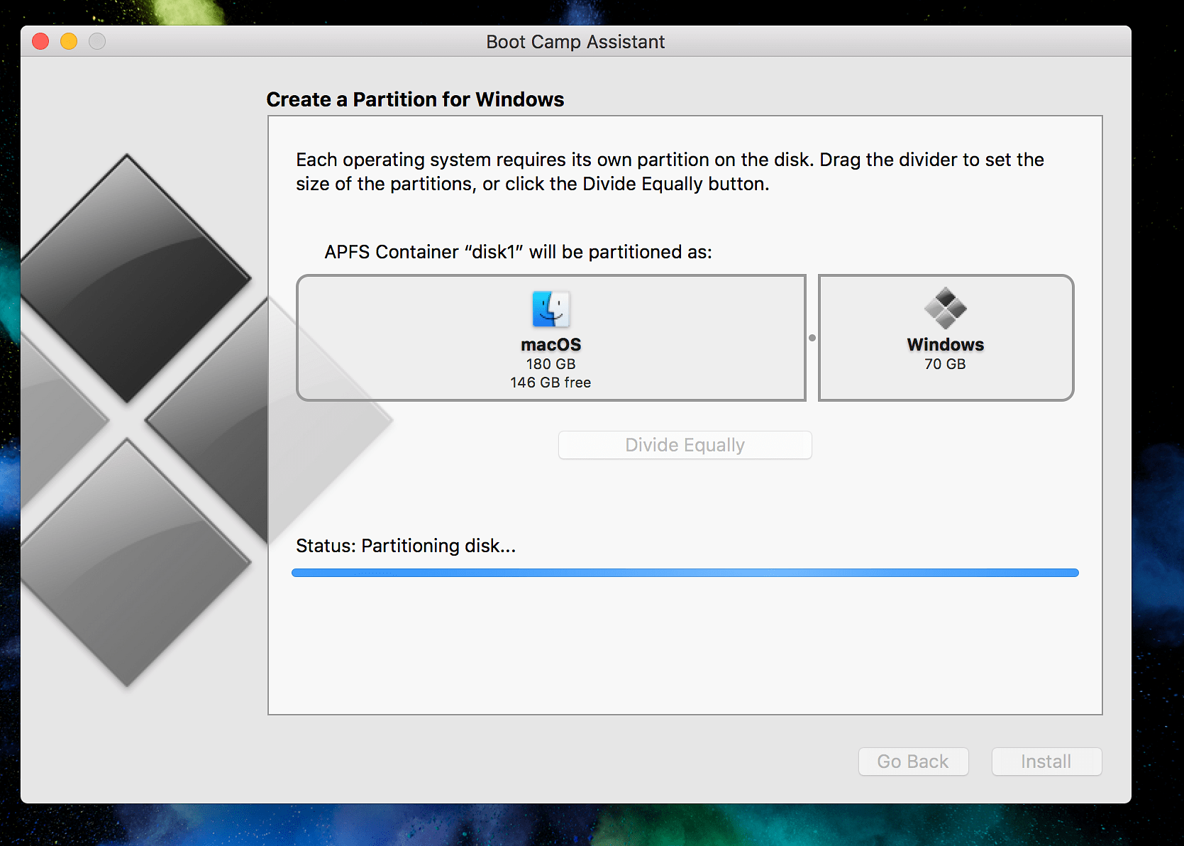 how much space should i partition for windows 10 on mac